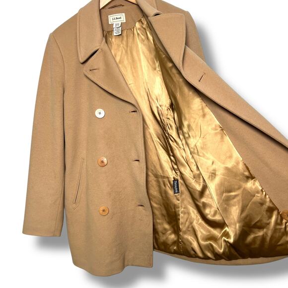 LL Bean Cashmere Blend Peacoat Coat Camel Size 14 Career Old Money Nautical - Picture 6 of 14